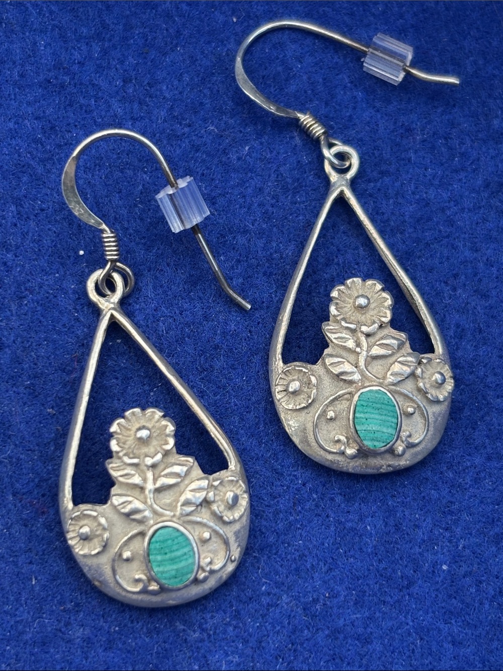 Sterling Silver Teardrop Floral Earrings with Turquoise Accent